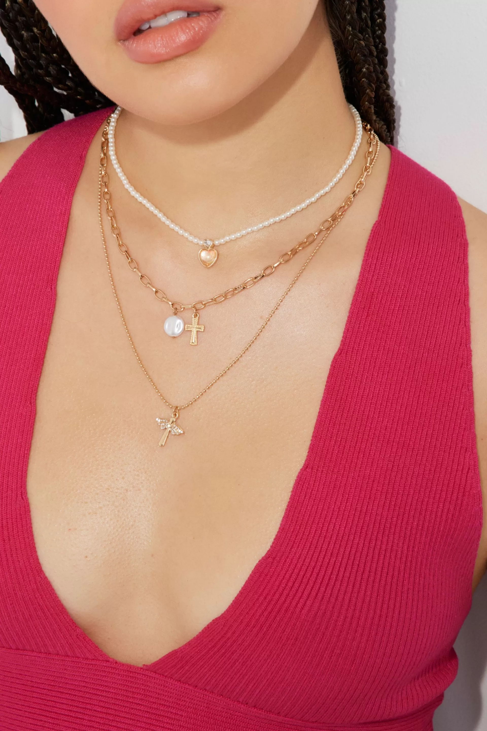 Set Of 3 Heart, Wing, & Cross Necklace*Garage Clothing Flash Sale