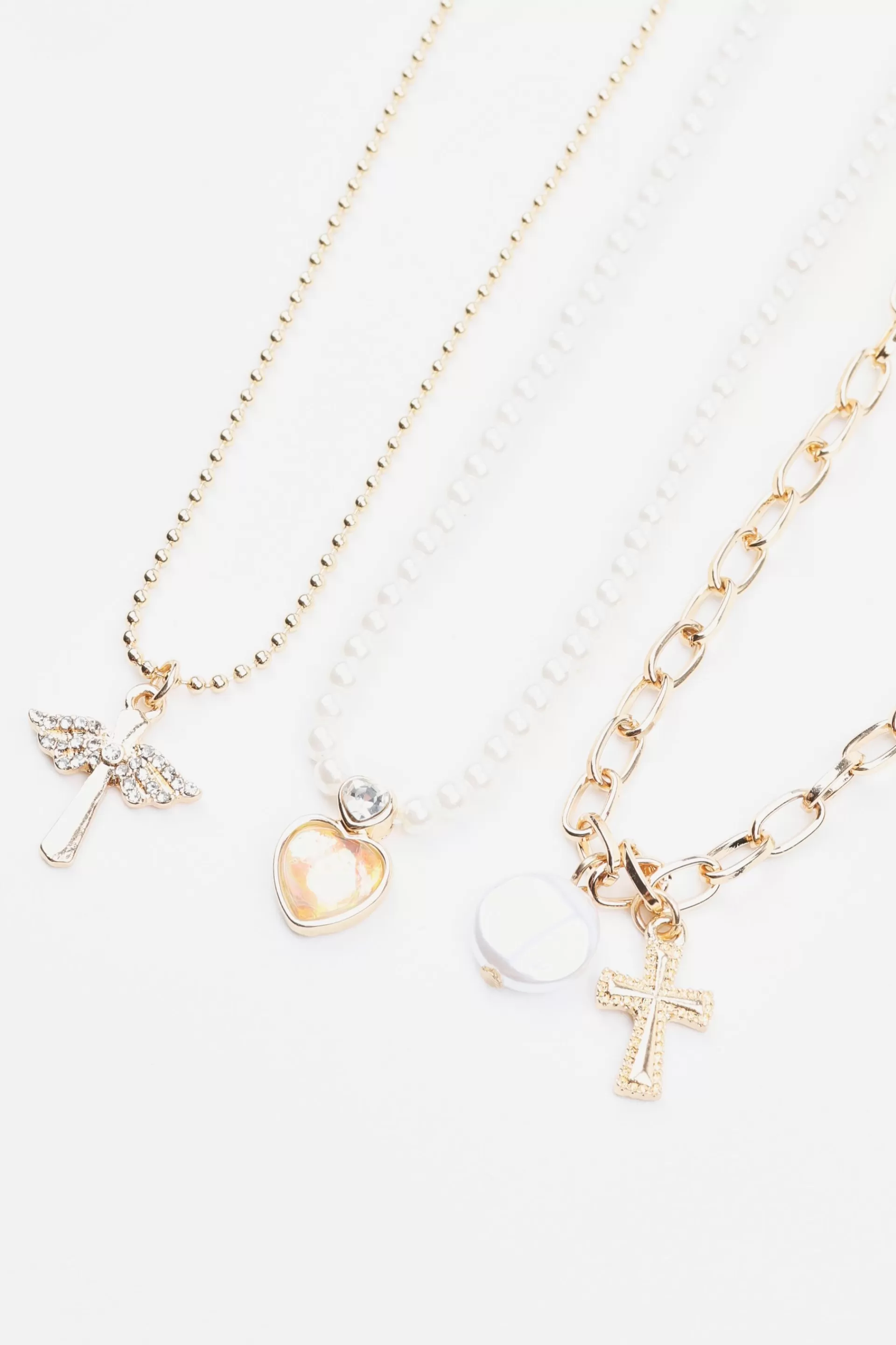 Set Of 3 Heart, Wing, & Cross Necklace*Garage Clothing Flash Sale