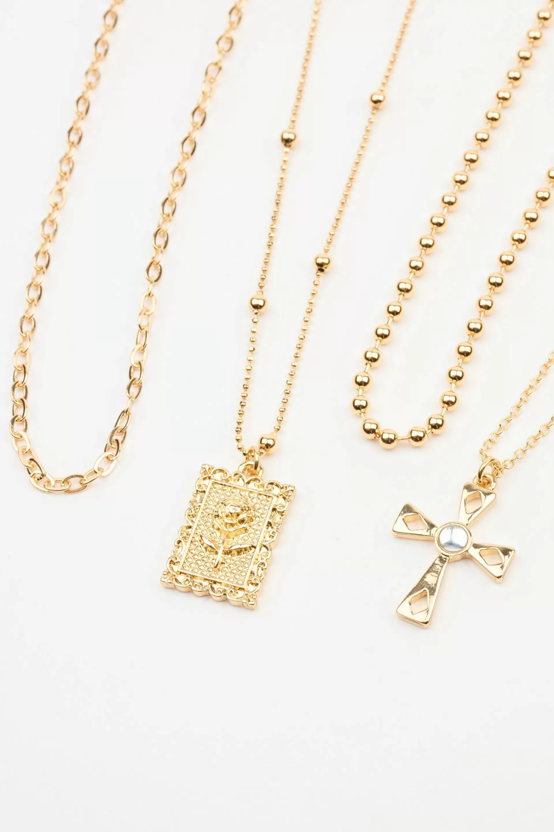 Set Of 4 Cross & Rose Pendant Necklaces*Garage Clothing Outlet